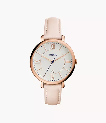 Jacqueline Three-Hand Date Blush Leather Watch