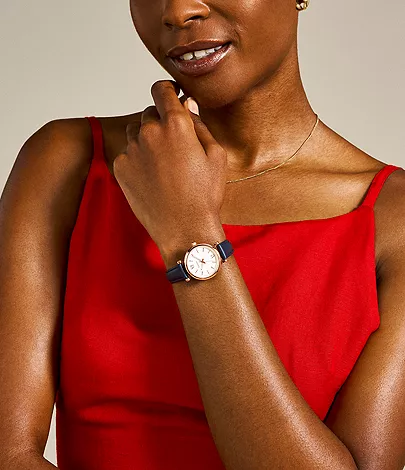 Carlie Mini Three-Hand Navy Leather Watch