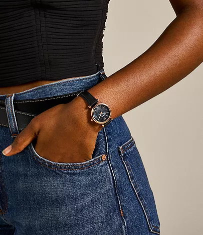 Carlie Mini Three-Hand Black Leather Watch