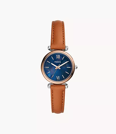 Carlie Mini Three-Hand Tan Leather Watch