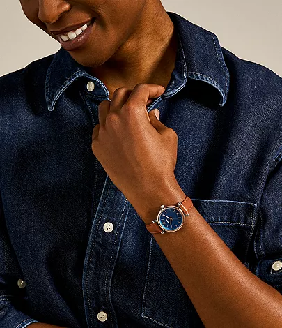 Carlie Mini Three-Hand Blush Leather Watch