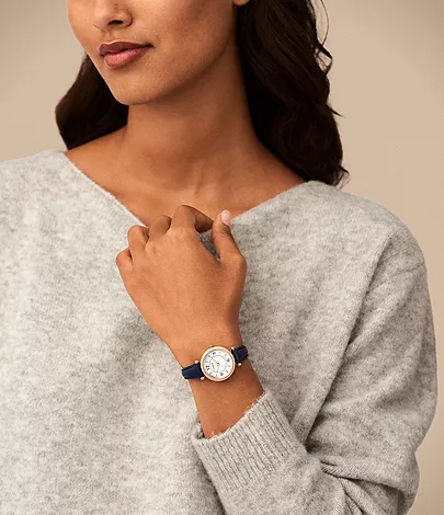 Carlie Three-Hand Navy LiteHide™ Leather Watch