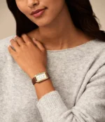 Raquel Three-Hand Date Medium Brown Leather