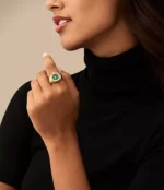 Watch Ring Two-Hand Gold-Tone Green Stainless Steel