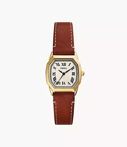 Harlow Three-Hand Medium Brown Leather Watch