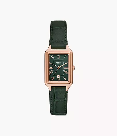Raquel Three-Hand Date Green Croco LiteHide™ Leather Watch