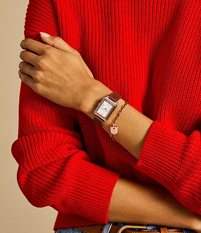 Raquel Three-Hand Date Medium Brown Leather Watch and Bracelet Set