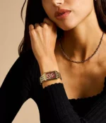 Raquel Three-Hand Date Gold Tone Red Stainless Steel Watch