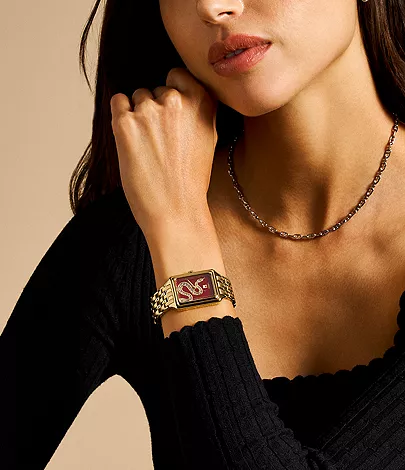 Raquel Three-Hand Date Gold Tone Red Stainless Steel Watch