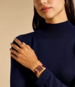 Raquel Three-Hand Date Red Croco Leather Watch