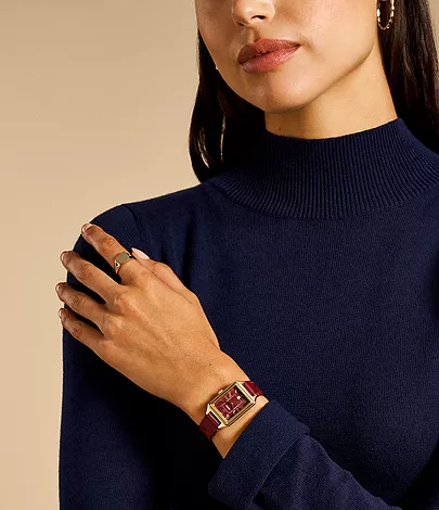 Raquel Three-Hand Date Red Croco Leather Watch