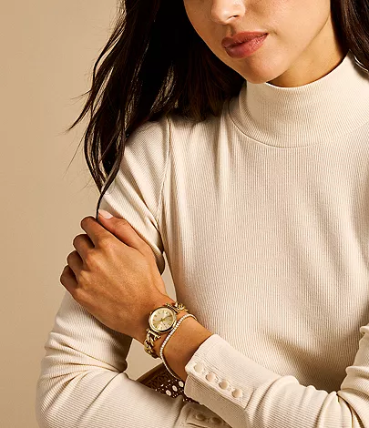 Carlie Three-Hand Gold-Tone Stainless Steel Watch and Bracelet Set