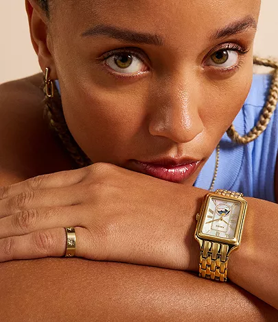 Raquel Sun Moon Multifunction Gold-Tone Stainless Steel Watch