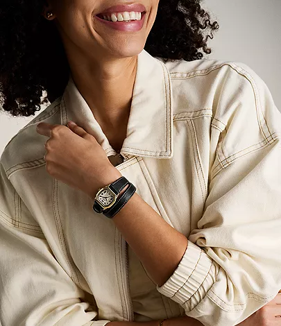 Harlow Three-Hand Black Leather Watch