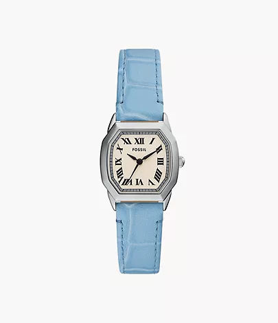 Harlow Three-Hand Light Blue Leather Watch