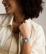 Harlow Three-Hand Light Blue Leather Watch