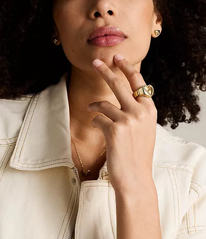 Watch Ring Two-Hand Gold-Tone Stainless Steel Gold
