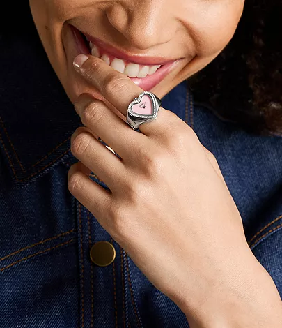 Watch Ring Two-Hand Pink Stainless Steel