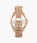 Riley Multifunction Rose Gold-Tone and Sand Leather Watch
