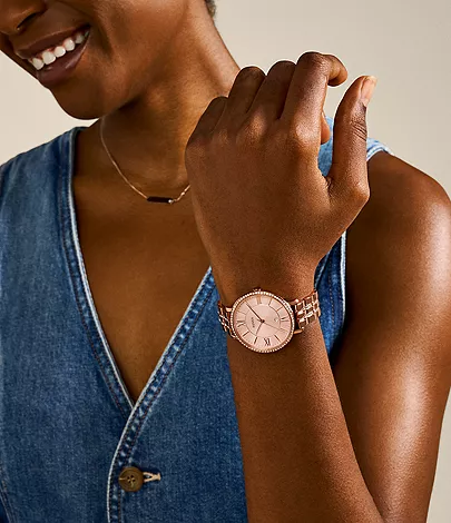 Jacqueline Three-Hand Rose Gold-Tone Stainless Steel Watch