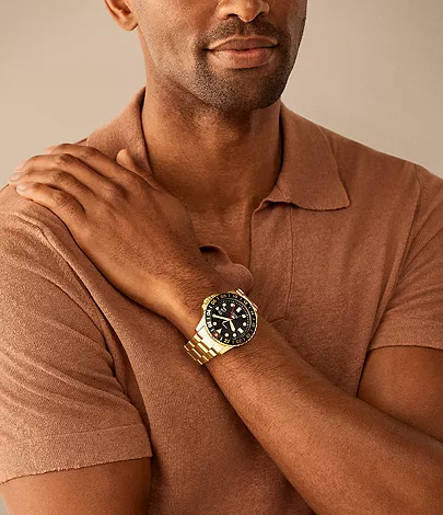 Fossil Blue GMT Gold-Tone Stainless Steel Watch