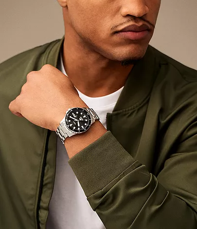 Fossil Blue Dive Three-Hand Date Black Stainless Steel Watch