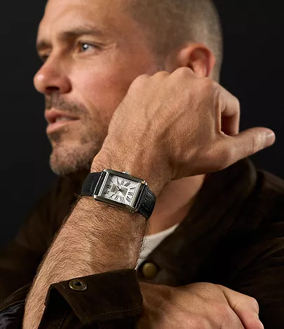 Carraway Three-Hand Black Croco Leather Watch