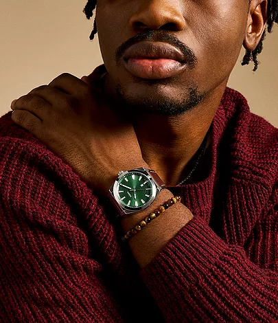 Everett Three-Hand Date Brown Leather Watch and Bracelet Set