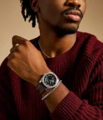 Machine Three-Hand Date Brown Leather Watch and Bracelet Set