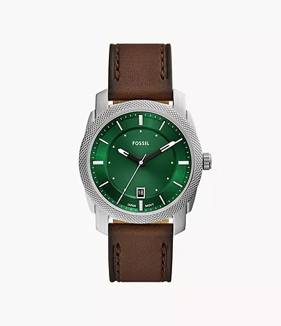 Machine Three-Hand Date Brown Leather Watch