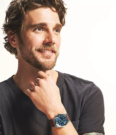 Everett Three-Hand Date Brown Leather Watch