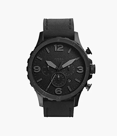 Nate Chronograph Black Leather Watch