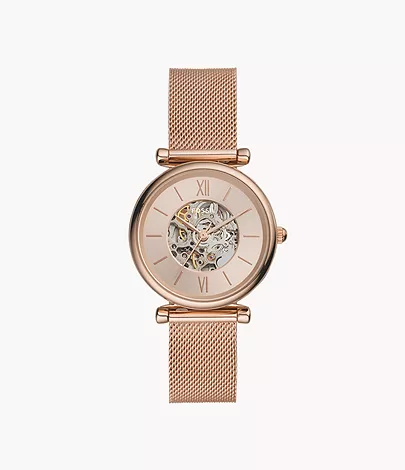 Carlie Automatic Rose Gold-Tone Stainless Steel Mesh Watch