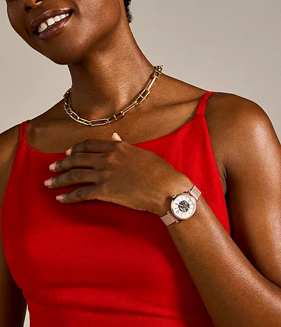Carlie Mini Automatic Rose Gold-Tone Stainless Steel Mesh Watch
