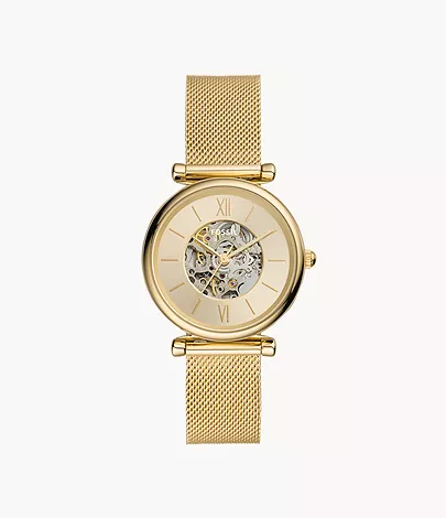 Carlie Automatic Gold-Tone Stainless Steel Mesh Watch