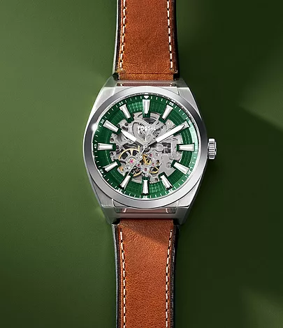 Everett Automatic Brown Leather Watch